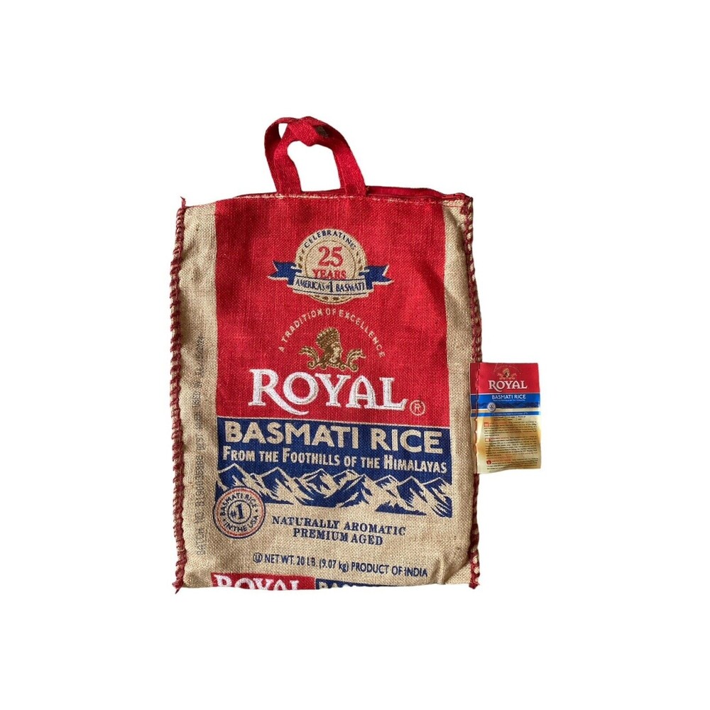 ROYAL BASMATI Rice Sack EMPTY Bag India Tote Handles Zipper Burlap Halloween